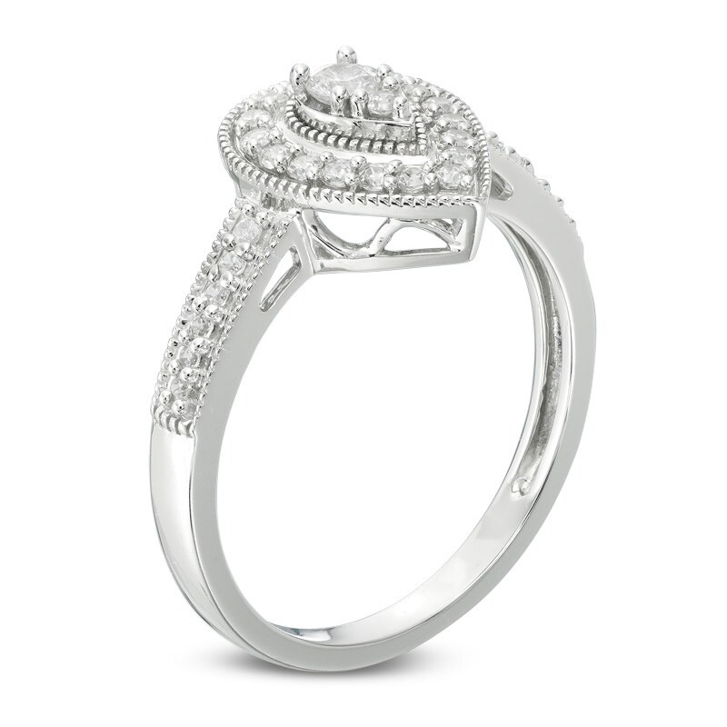 Main Image 2 of Previously Owned - 1/3 CT. T.W. Diamond Teardrop-Shaped Frame Vintage-Style Engagement Ring in 10K White Gold