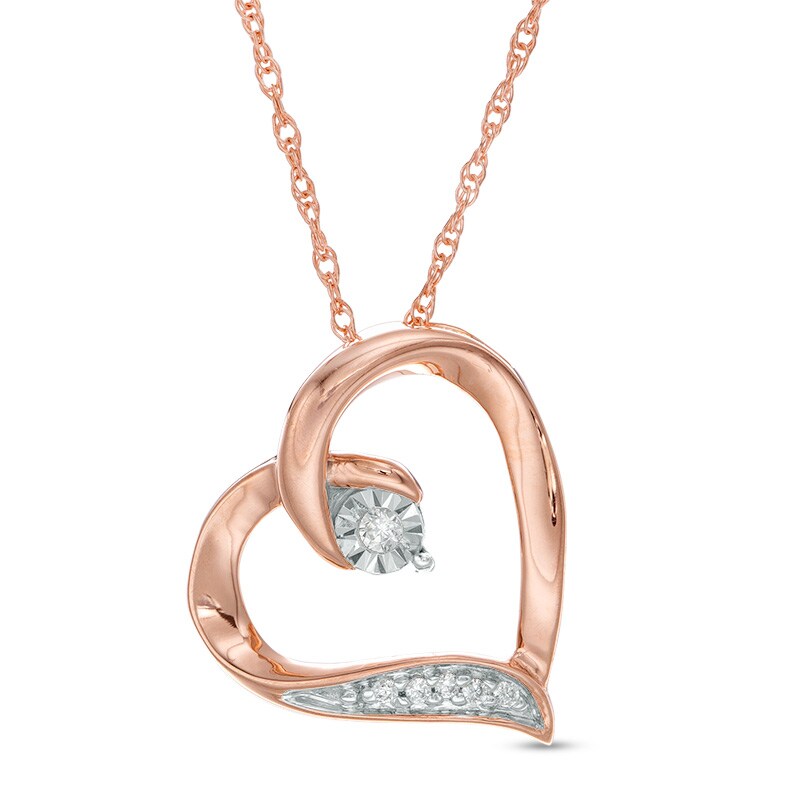 Main Image 1 of Previously Owned - Diamond Accent Tilted Heart Pendant in 10K Rose Gold