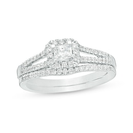 Previously Owned - 1/3 CT. T.W. Princess-Cut Diamond Frame Split Shank Bridal Set in 10K White Gold