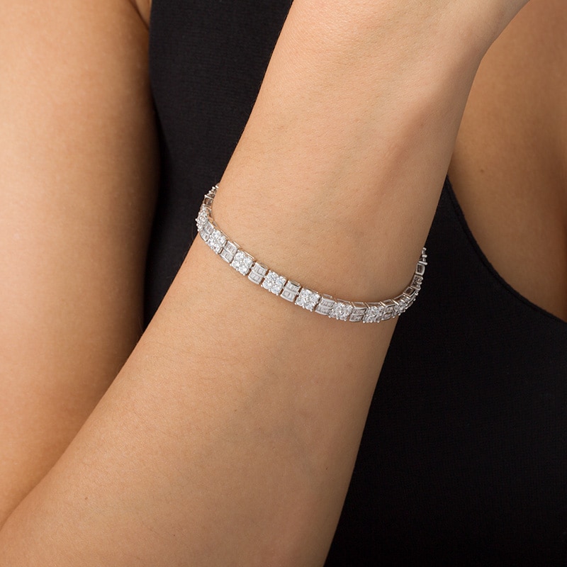Main Image 2 of Previously Owned - 5 CT. T.W. Quad Baguette and Round Diamond Bracelet in 10K White Gold - 7.5"