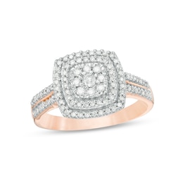 Previously Owned - 3/8 CT. T.W. Diamond Double Cushion Frame Ring in 10K Rose Gold