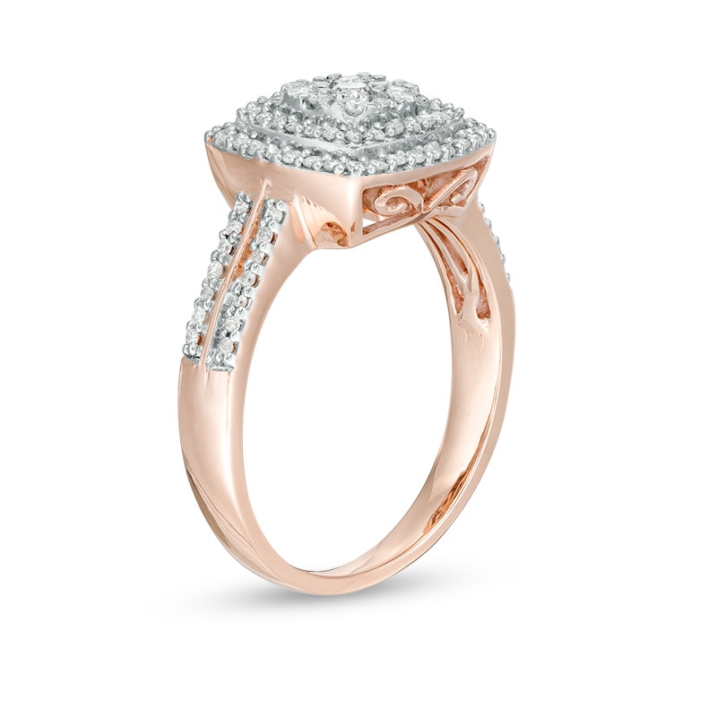 Main Image 3 of Previously Owned - 3/8 CT. T.W. Diamond Double Cushion Frame Ring in 10K Rose Gold