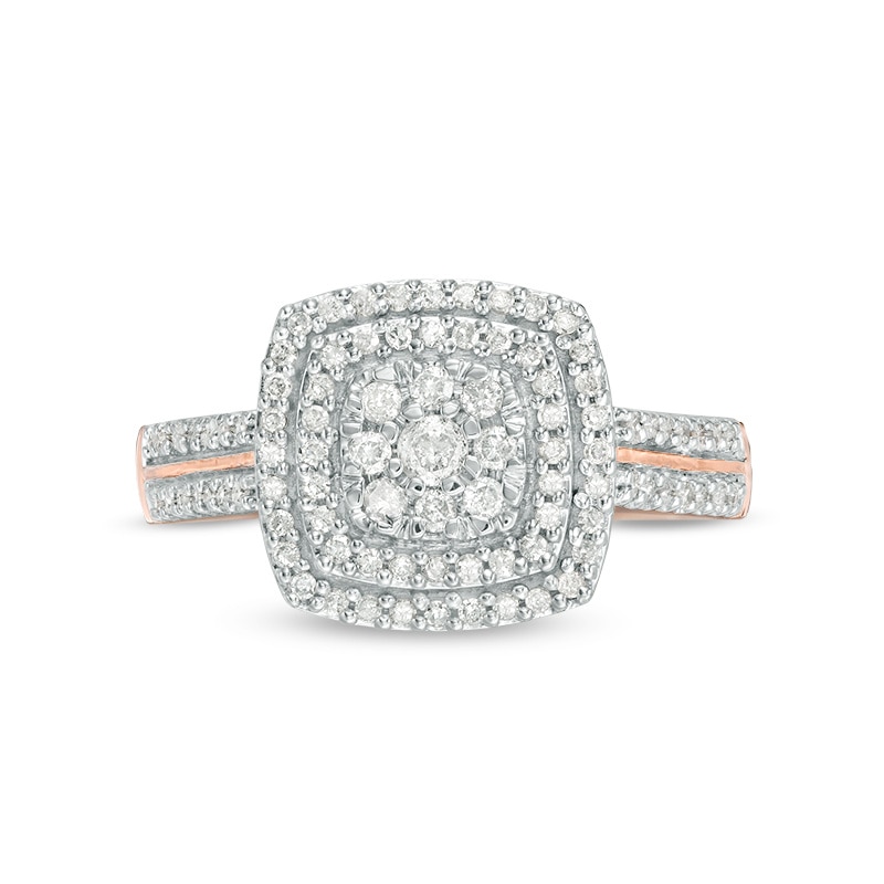 Main Image 4 of Previously Owned - 3/8 CT. T.W. Diamond Double Cushion Frame Ring in 10K Rose Gold