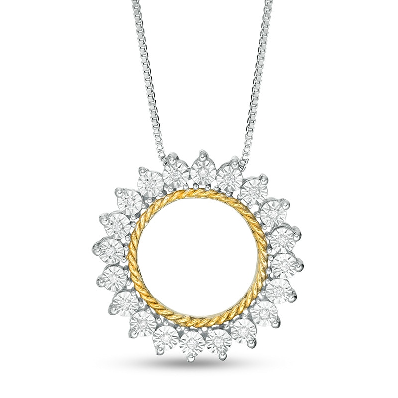 Previously Owned - 1/20 CT. T.W. Diamond Sun Outline Pendant in Sterling Silver and 14K Gold Plate
