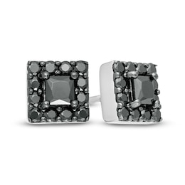 Previously Owned - Vera Wang Men 1 CT. T.W. Square-Cut Black Diamond Frame Stud Earrings in Sterling Silver