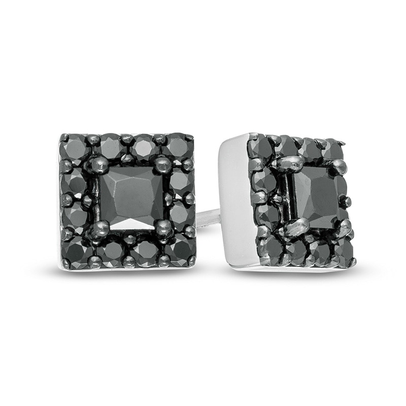 Main Image 1 of Previously Owned - Vera Wang Men 1 CT. T.W. Square-Cut Black Diamond Frame Stud Earrings in Sterling Silver