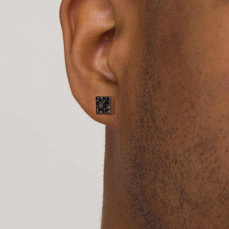 Main Image 2 of Previously Owned - Vera Wang Men 1 CT. T.W. Square-Cut Black Diamond Frame Stud Earrings in Sterling Silver