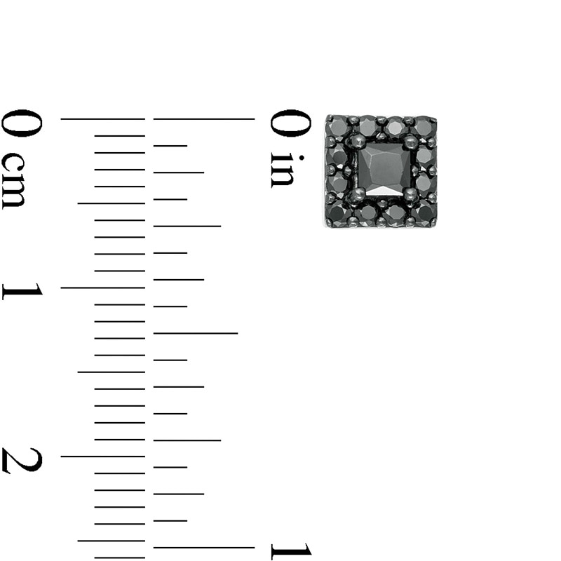 Main Image 3 of Previously Owned - Vera Wang Men 1 CT. T.W. Square-Cut Black Diamond Frame Stud Earrings in Sterling Silver