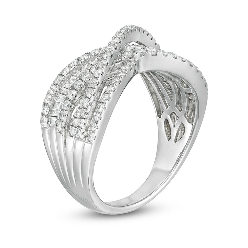 Main Image 3 of Previously Owned - 1 CT. T.W. Diamond Multi-Row Layered Criss-Cross Ring in 10K White Gold