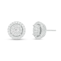 Previously Owned - 1 CT. T.W. Multi-Diamond Frame Tiered Stud Earrings in 10K White Gold
