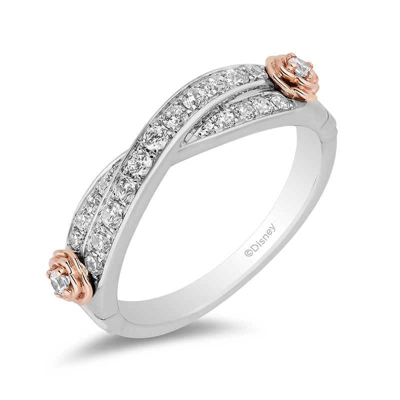 Main Image 1 of Previously Owned - Enchanted Disney Belle 1/3 CT. Diamond Twist Anniversary Band in 14K Two-Tone Gold