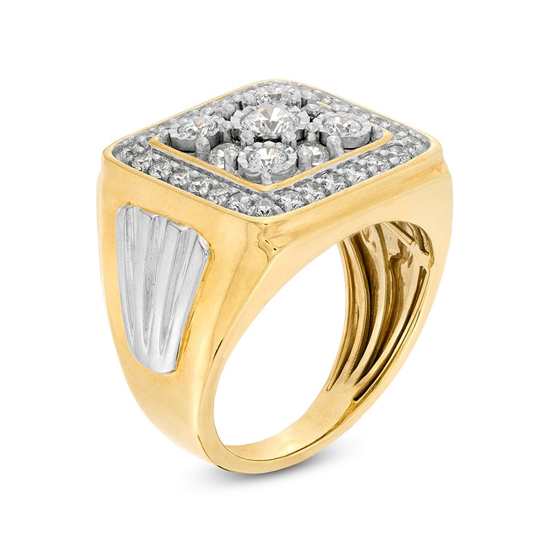 Main Image 2 of Previously Owned - 1-3/8 CT. T.W. Square-Shaped Multi-Diamond Frame Ribbed Side Accent Ring in 10K Two-Tone Gold