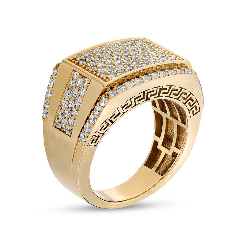 Main Image 2 of Previously Owned - 2-1/4 CT. T.W. Rectangular Multi-Diamond Stepped Border Etched Greek Key Edge Ring in 10K Gold