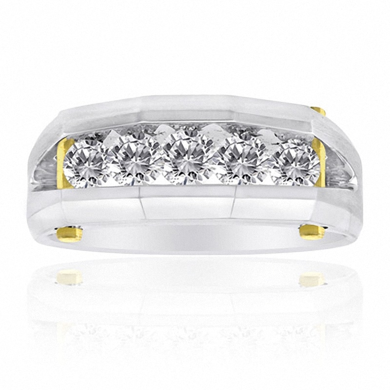 Main Image 1 of Previously Owned - 1 CT. T.W. Diamond Five Stone Wedding Band in 14K Two-Tone Gold