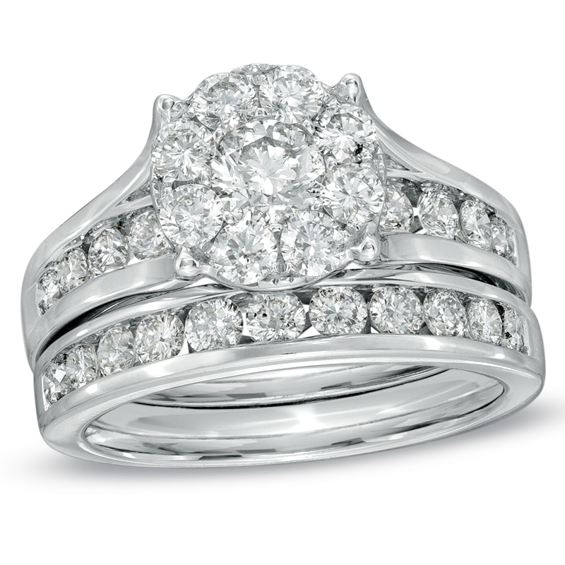 Main Image 1 of Previously Owned - 1-1/2 CT. T.W. Multi-Diamond Bridal Set in 14K White Gold