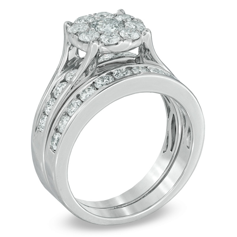 Main Image 2 of Previously Owned - 1-1/2 CT. T.W. Multi-Diamond Bridal Set in 14K White Gold