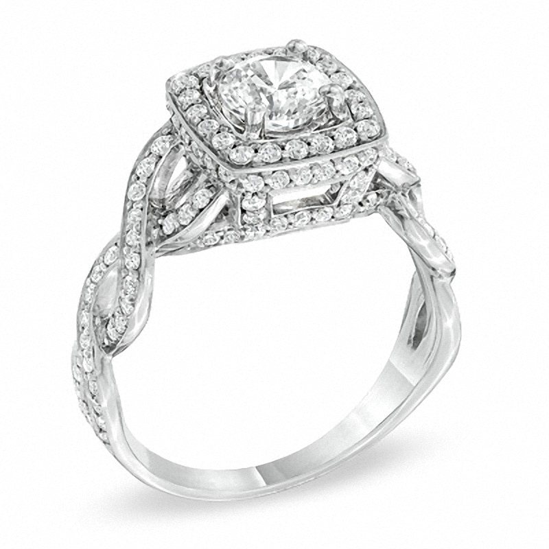 Main Image 2 of Previously Owned - 1-1/2 CT. T.W. Diamond Twist Engagement Ring in 14K White Gold