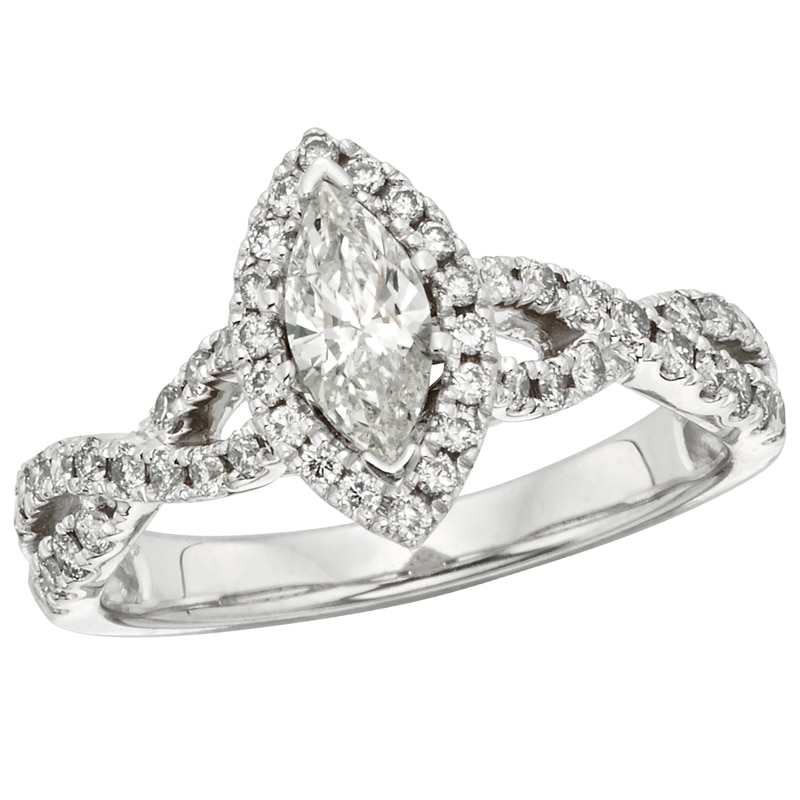 Main Image 1 of Previously Owned - 1 CT. T.W.  Marquise Diamond Frame Twist Shank Engagement Ring in 14K White Gold (I/I1)