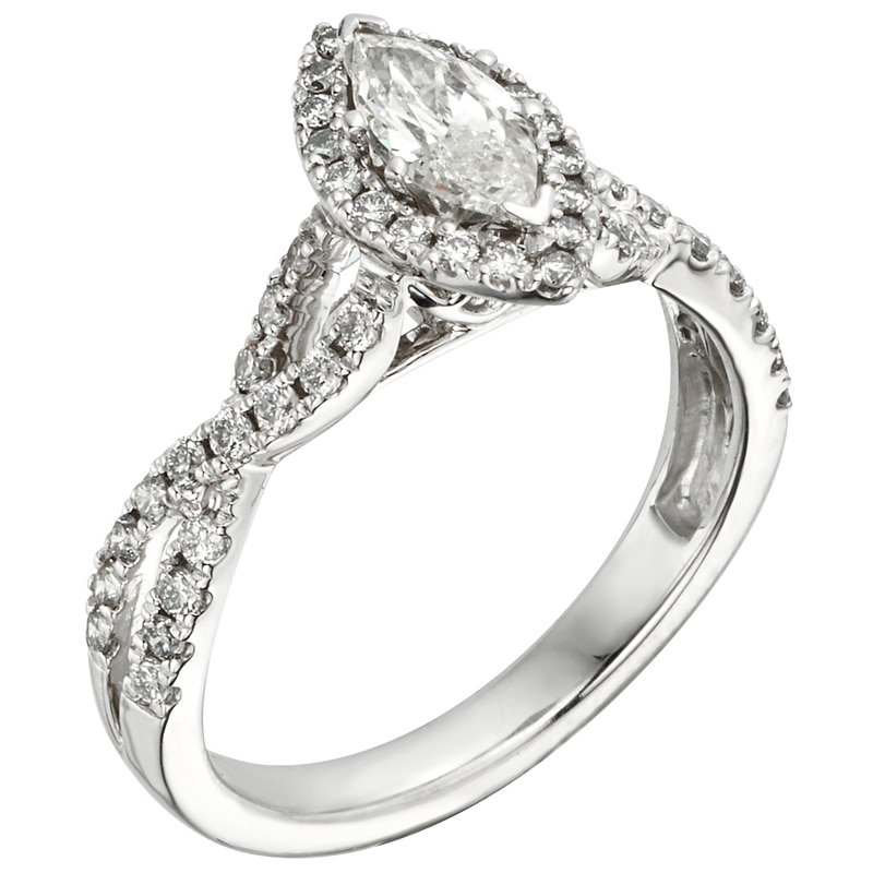 Main Image 2 of Previously Owned - 1 CT. T.W.  Marquise Diamond Frame Twist Shank Engagement Ring in 14K White Gold (I/I1)