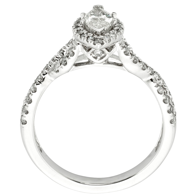Main Image 3 of Previously Owned - 1 CT. T.W.  Marquise Diamond Frame Twist Shank Engagement Ring in 14K White Gold (I/I1)