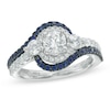 Thumbnail Image 0 of Previously Owned - Vera Wang Love Collection 1-1/5 CT. T.W. Diamond and Sapphire Three Stone Swirl Ring in 14K White Gold