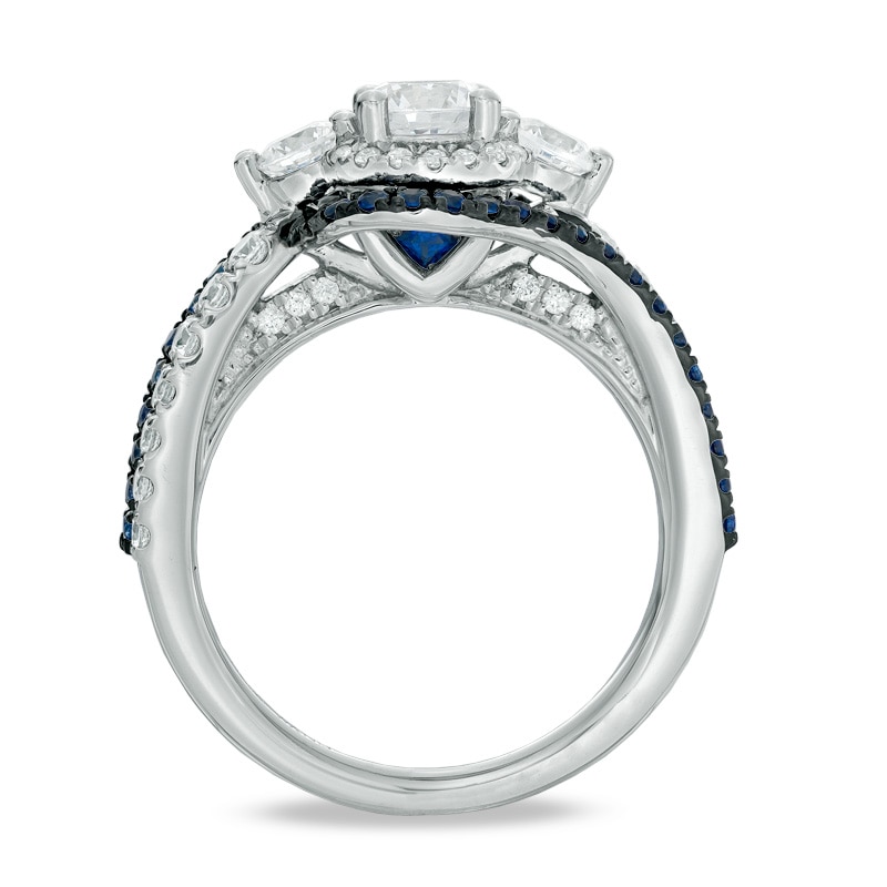 Previously Owned - Vera Wang Love Collection 1-1/5 CT. T.W. Diamond and Sapphire Three Stone Swirl Ring in 14K White Gold