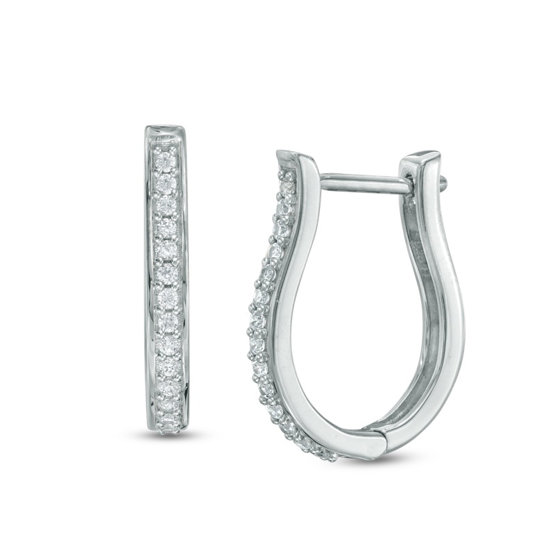 Main Image 1 of Previously Owned - 1/5 CT. T.W. Diamond Oval Huggie Hoop Earrings in 10K White Gold
