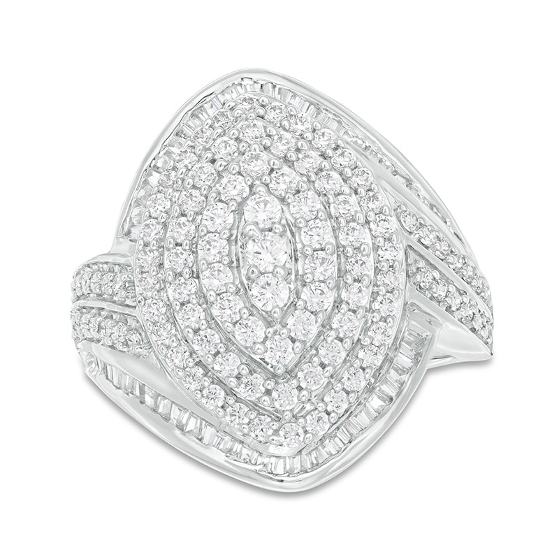 Main Image 1 of Previously Owned - 1-1/2 CT. T.W. Composite Diamond Marquise Bypass Frame Ring in 10K White Gold