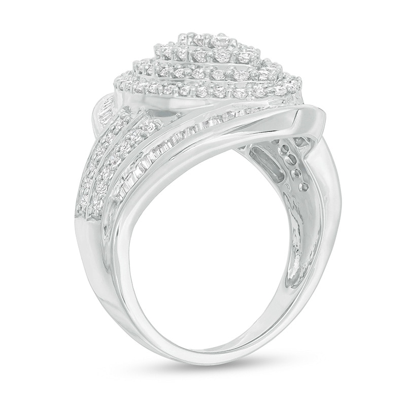 Main Image 3 of Previously Owned - 1-1/2 CT. T.W. Composite Diamond Marquise Bypass Frame Ring in 10K White Gold