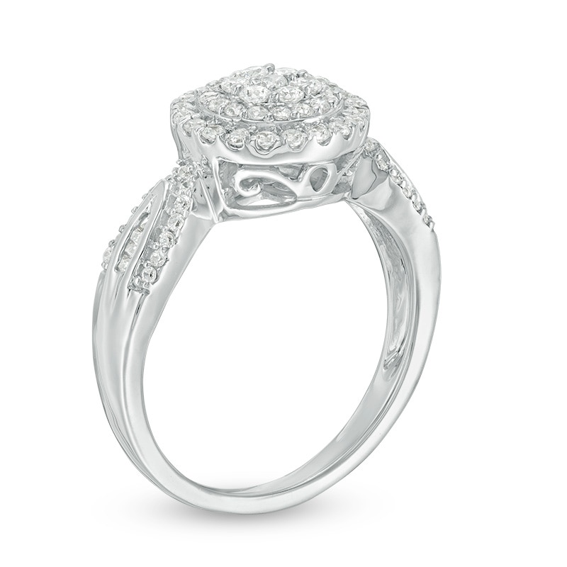 Main Image 2 of Previously Owned - 1/2 CT. T.W. Multi-Diamond Diamond Double Frame Ring in 10K White Gold