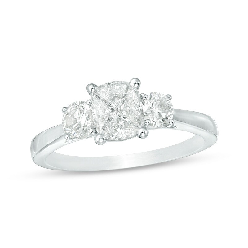 Main Image 1 of Previously Owned - 1 CT. T.W. Composite Diamond Oval Three Stone Engagement Ring in 14K White Gold