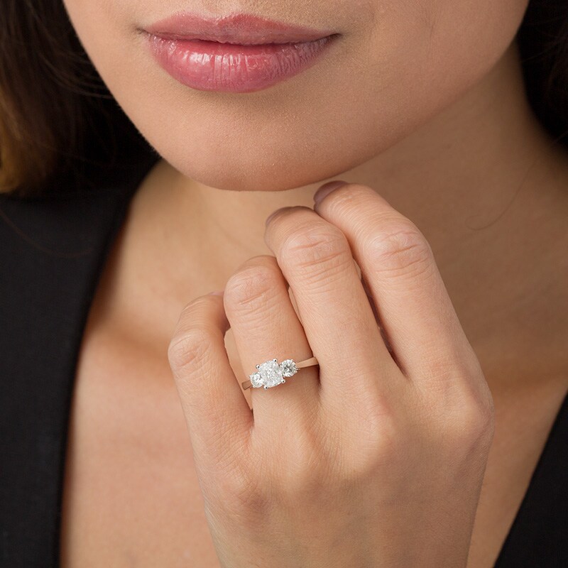 Main Image 3 of Previously Owned - 1 CT. T.W. Composite Diamond Oval Three Stone Engagement Ring in 14K White Gold