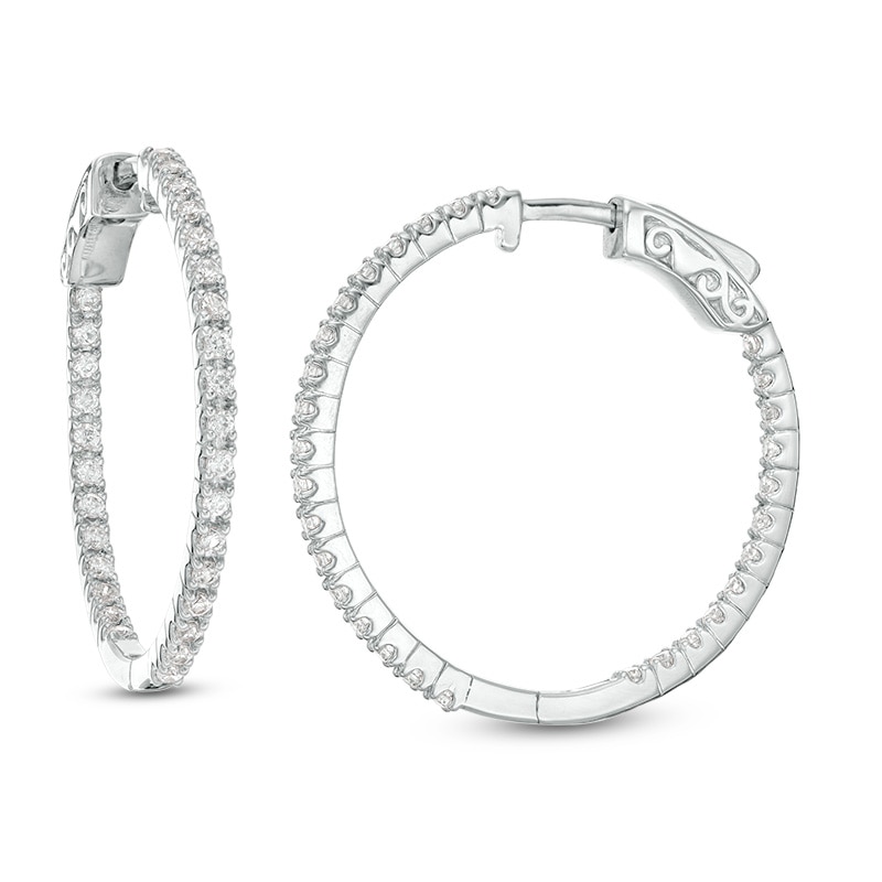Main Image 1 of Previously Owned - 1 CT. T.W. Diamond Inside-Out Hoop Earrings in 10K White Gold