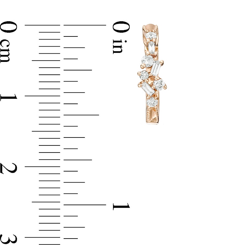 Main Image 3 of Previously Owned - 1/4 CT. T.W. Baguette and Round Diamond Scatter Hoop Earrings in 10K Rose Gold