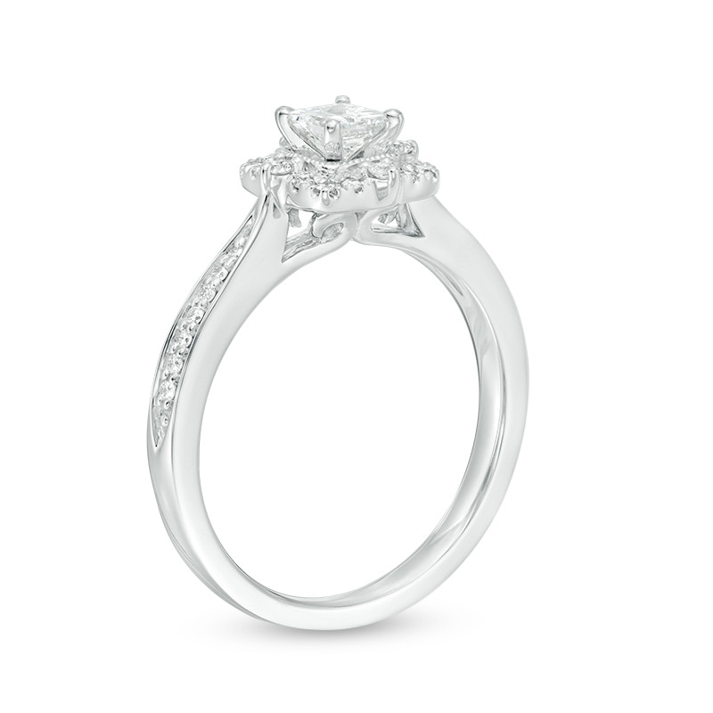 Previously Owned - 1/2 CT. T.W. Princess-Cut Diamond Frame Vintage-Style Engagement Ring in 14K White Gold