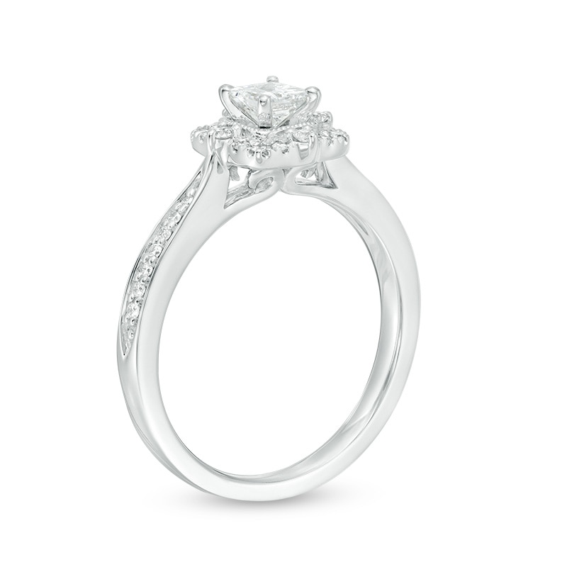 Main Image 3 of Previously Owned - 1/2 CT. T.W. Princess-Cut Diamond Frame Vintage-Style Engagement Ring in 14K White Gold