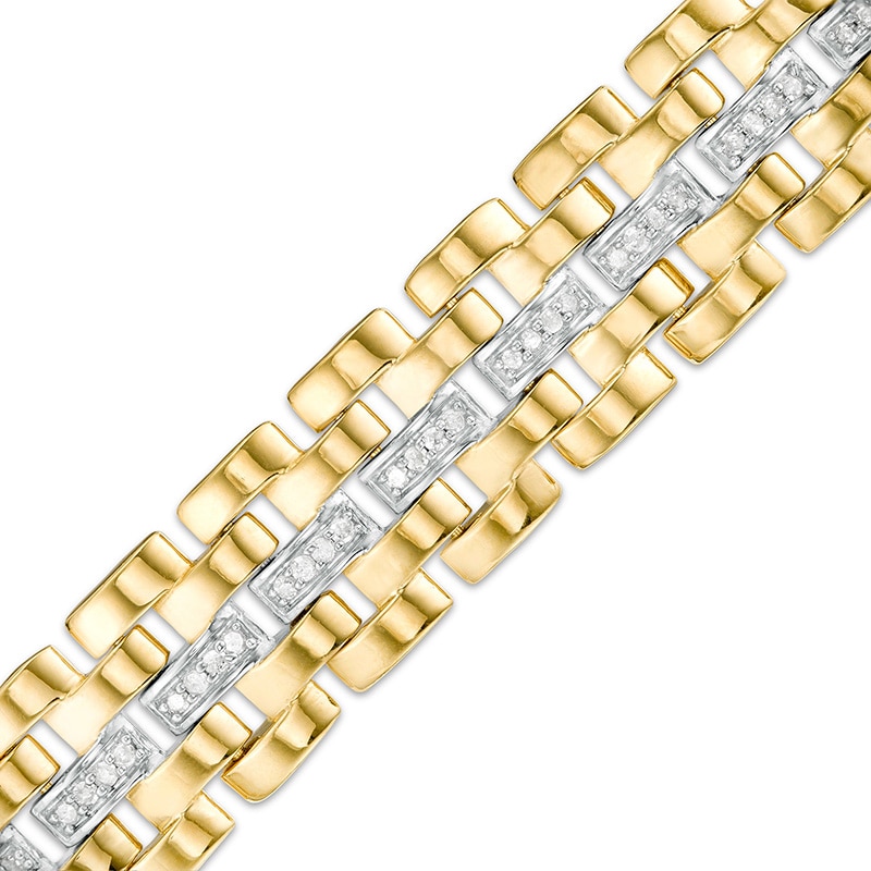 Main Image 1 of Previously Owned - 1/2 CT. T.W. Diamond Multi-Row Link Bracelet in Sterling Silver with 14K Gold Plate - 8.5"