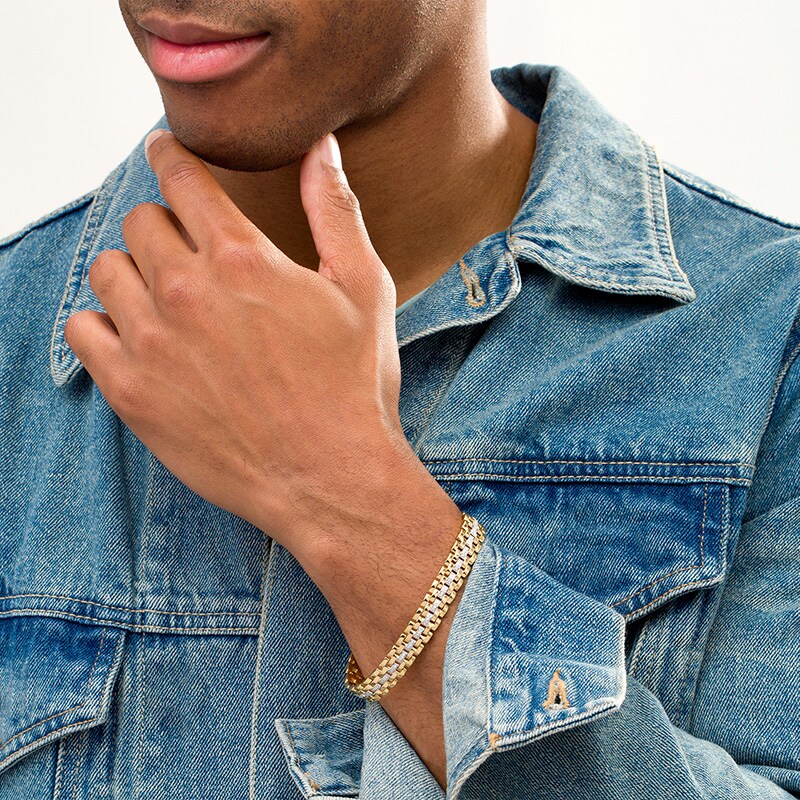 Main Image 2 of Previously Owned - 1/2 CT. T.W. Diamond Multi-Row Link Bracelet in Sterling Silver with 14K Gold Plate - 8.5"