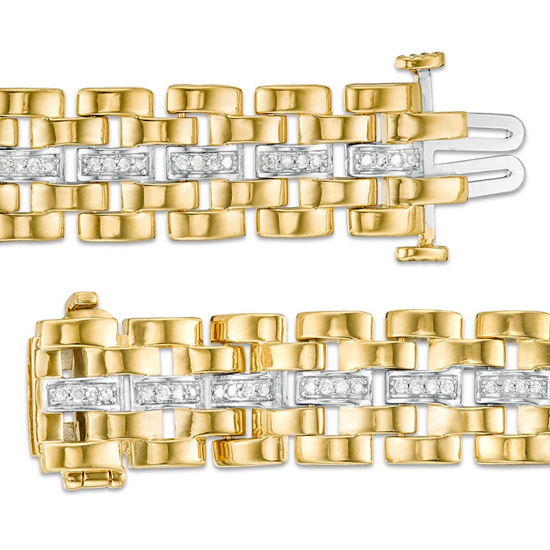 Main Image 3 of Previously Owned - 1/2 CT. T.W. Diamond Multi-Row Link Bracelet in Sterling Silver with 14K Gold Plate - 8.5"