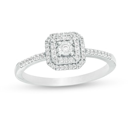 Previously Owned - 1/6 CT. T.W. Diamond Double Cushion Frame Promise Ring in 10K White Gold