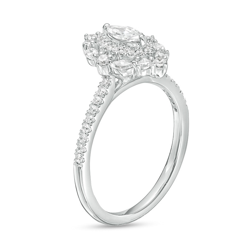 Main Image 3 of Previously Owned - 3/4 CT. T.W. Marquise Diamond Double Frame Engagement Ring in 14K White Gold (I/I1)