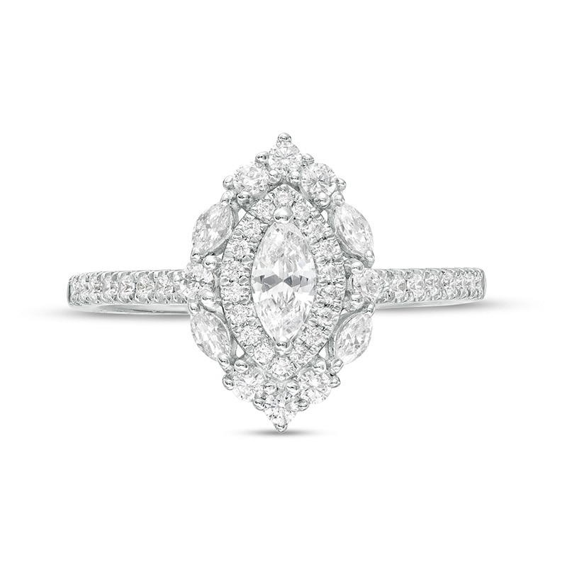 Main Image 4 of Previously Owned - 3/4 CT. T.W. Marquise Diamond Double Frame Engagement Ring in 14K White Gold (I/I1)