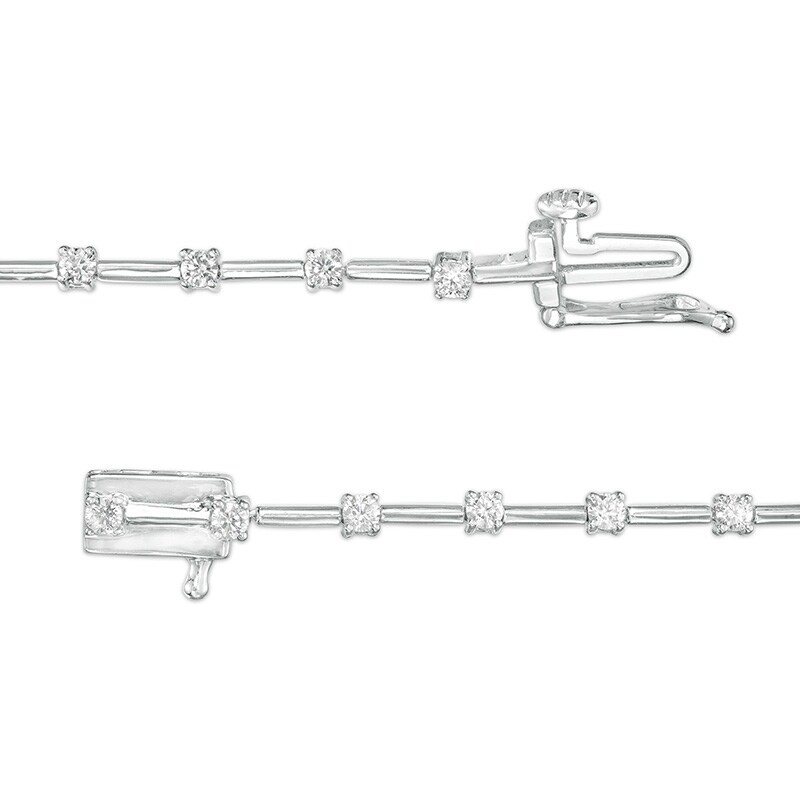Main Image 3 of Previously Owned - 1 CT. T.W. Diamond Alternating Line Bracelet in 10K White Gold