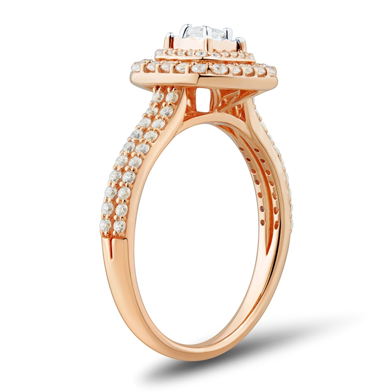 Main Image 2 of Previously Owned - 1/2 CT. T.W. Princess-Cut Diamond Double Frame Split Shank Engagement Ring in 10K Rose Gold