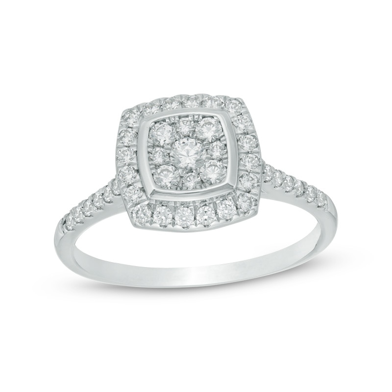 Main Image 1 of Previously Owned - 1/2 CT. T.W. Multi-Diamond Cushion Frame Engagement Ring in 10K White Gold