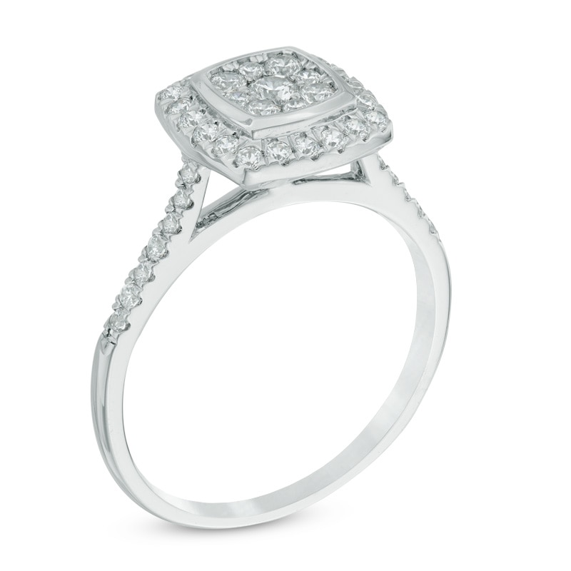 Main Image 2 of Previously Owned - 1/2 CT. T.W. Multi-Diamond Cushion Frame Engagement Ring in 10K White Gold