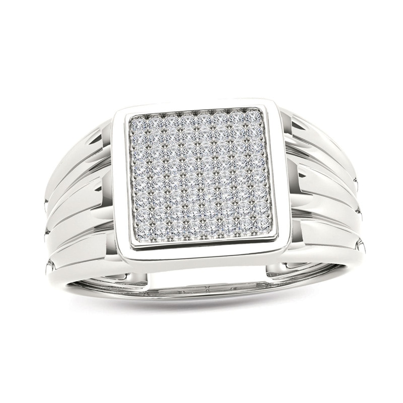 Main Image 1 of Previously Owned - Men's 1/5 CT. T.W. Composite Diamond Square Signet Ring in 14K White Gold