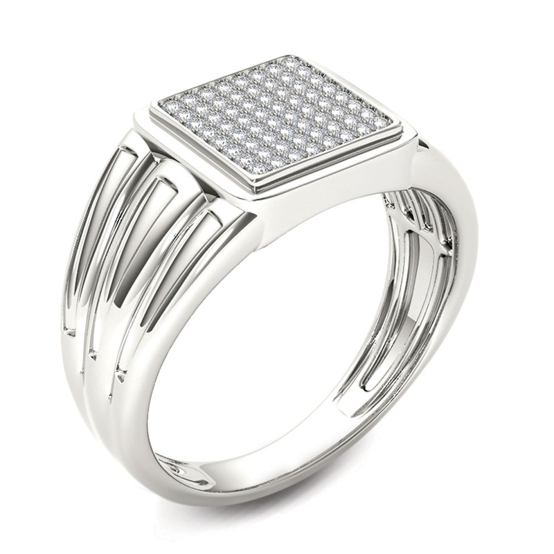 Main Image 2 of Previously Owned - Men's 1/5 CT. T.W. Composite Diamond Square Signet Ring in 14K White Gold