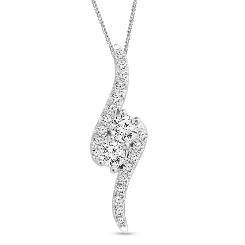 Main Image 1 of Previously Owned - Ever Us™ 1/2 CT. T.W. Two-Stone Diamond Bypass Pendant in 14K White Gold - 19"