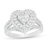 Thumbnail Image 1 of Previously Owned - 1 CT. T.W. Heart-Shaped Multi-Diamond Double Frame Split Shank Ring in 10K White Gold